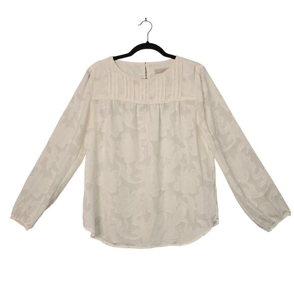 LOFT Blouse Women Small Textured Floral Long Sleeve Lightweight Elegant Boho Top - Picture 1 of 8
